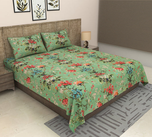 Heavenbirds 300 TC Premium Cotton Bedsheet with 2 Pillow Covers | Ultra Soft & Color Fade Resistant