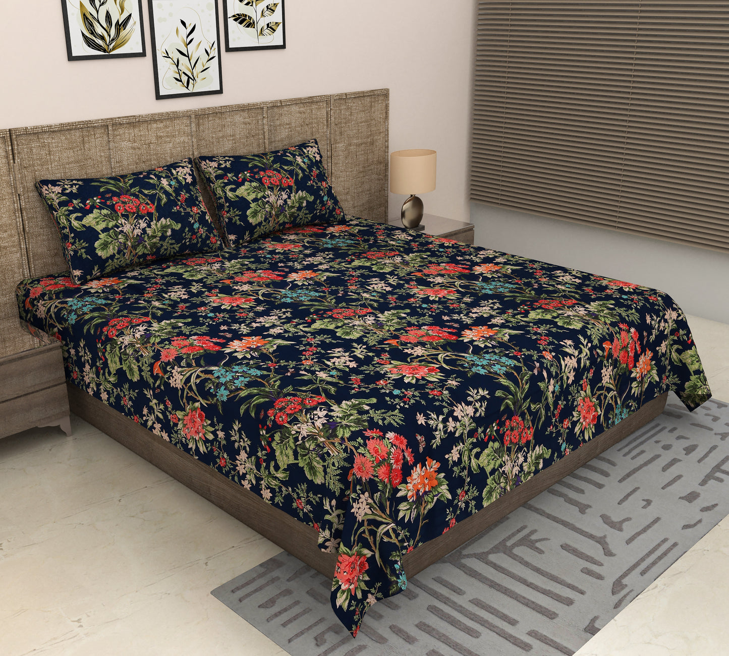 Heavenbirds 300 TC Premium Cotton Bedsheet with 2 Pillow Covers | Ultra Soft & Color Fade Resistant