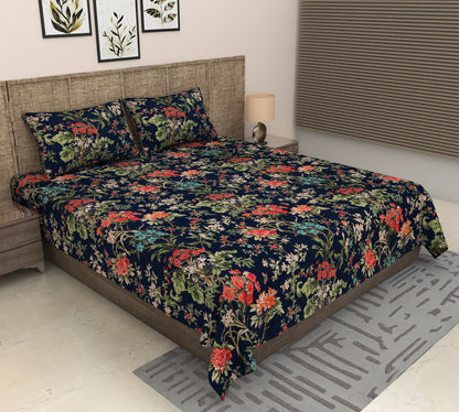 Heavenbirds 300 TC Premium Cotton Bedsheet with 2 Pillow Covers | Ultra Soft & Color Fade Resistant