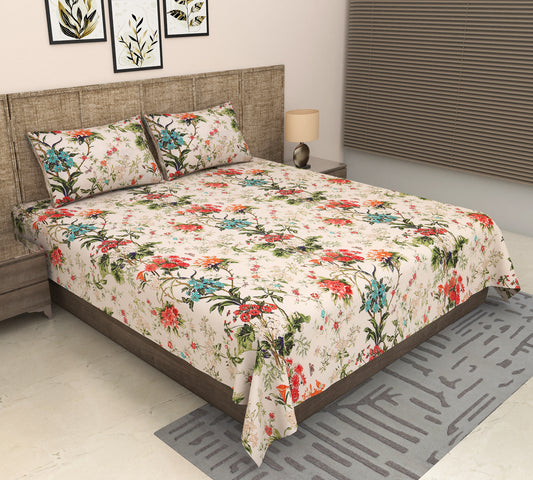 Heavenbirds 300 TC Premium Cotton Bedsheet with 2 Pillow Covers | Ultra Soft & Color Fade Resistant