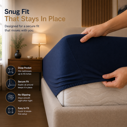 HeavenBirds Waterproof Mattress Protector | King Size 78"x72" | Dark Blue | Cotton Terry | Machine Washable