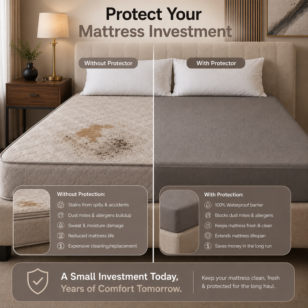 HeavenBirds Waterproof Mattress Protector | King Size 78"x72" | Grey| Cotton Terry | Machine Washable