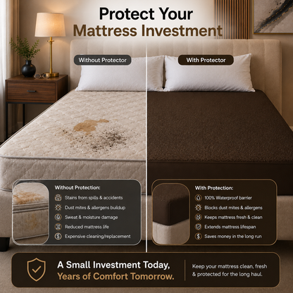 HeavenBirds Waterproof Mattress Protector | King Size 78"x72" | Brown | Cotton Terry | Machine Washable
