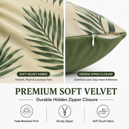 HeavenBirds Sage Green Botanical Cushion Cover Set | Floral, Palm Leaf, Bicycle & Love Print Decorative Throw Pillow Covers | Modern Farmhouse Home Decor