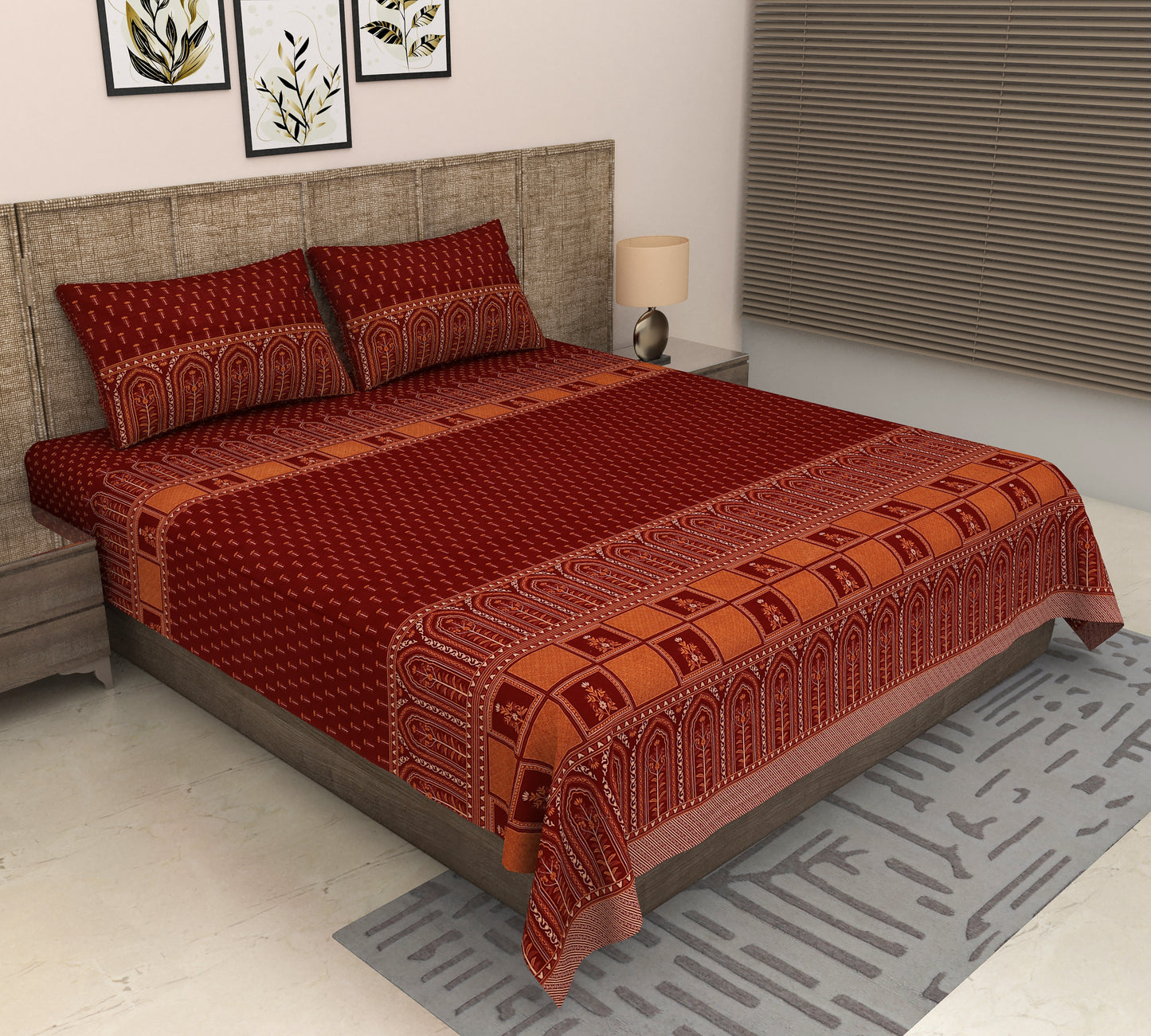 Heavenbirds 300 TC Premium Cotton Bedsheet with 2 Pillow Covers | Ultra Soft & Color Fade Resistant