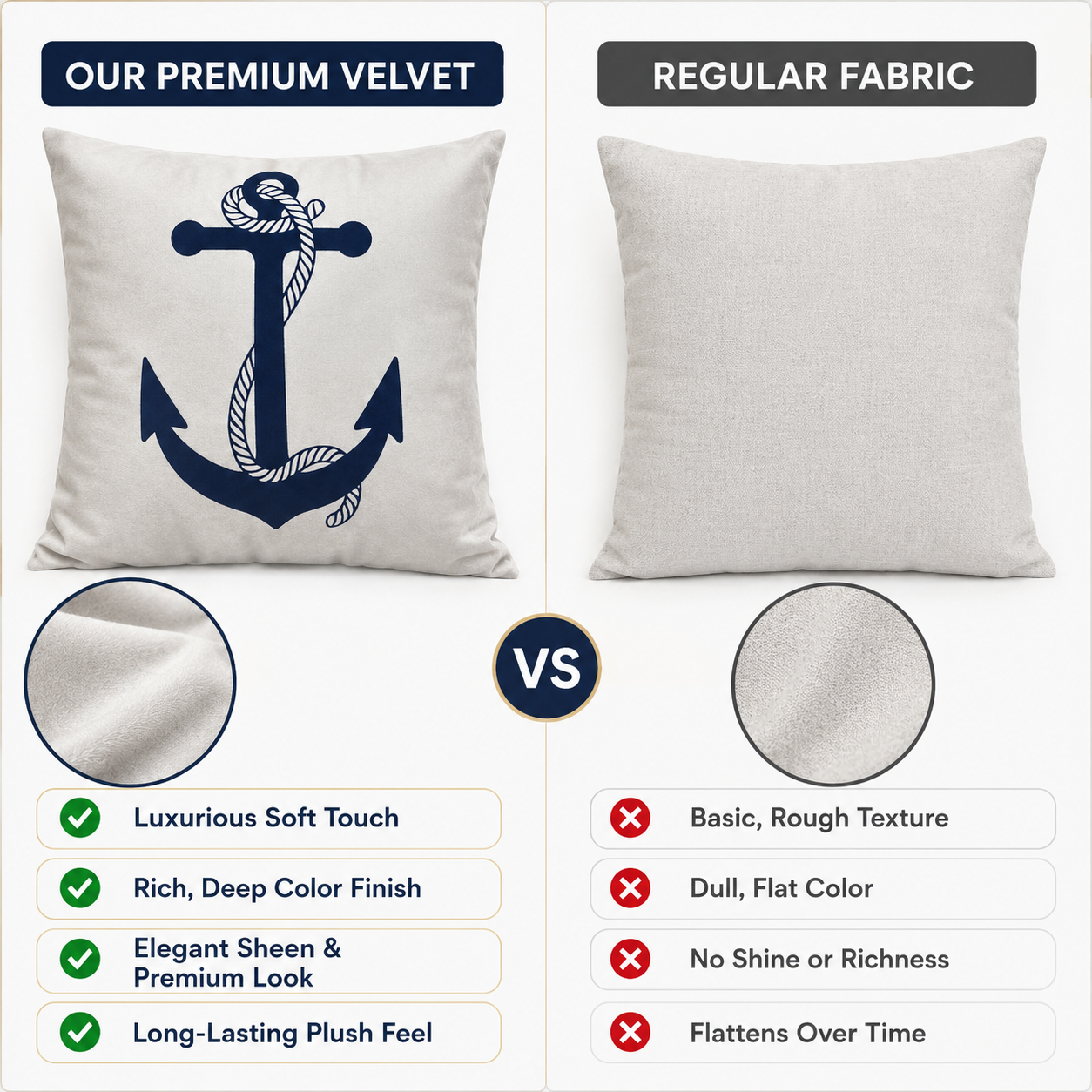 Set of 4 Minimal Nautical Cushion Covers | Compass, Anchor, Ship Wheel & Sailboat Throw Pillow Covers | Coastal Farmhouse Home Decor