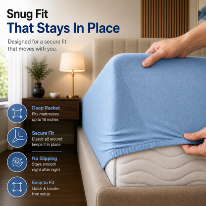 HeavenBirds Waterproof Mattress Protector | King Size 78"x72" | Sky Blue | Cotton Terry | Machine Washable