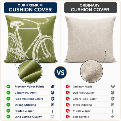 HeavenBirds Sage Green Botanical Cushion Cover Set | Floral, Palm Leaf, Bicycle & Love Print Decorative Throw Pillow Covers | Modern Farmhouse Home Decor