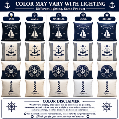 HeavenBirds Navy Nautical Cushion Cover Set | Sailboat, Anchor, Lighthouse Decorative Pillow Covers | Coastal Living Collection