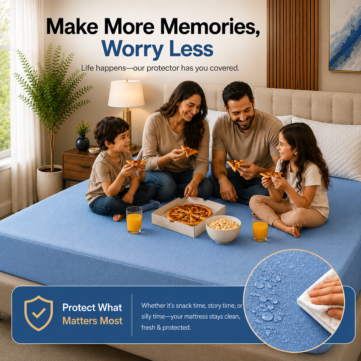 HeavenBirds Waterproof Mattress Protector | King Size 78"x72" | Sky Blue | Cotton Terry | Machine Washable