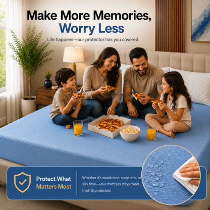 HeavenBirds Waterproof Mattress Protector | King Size 78"x72" | Sky Blue | Cotton Terry | Machine Washable