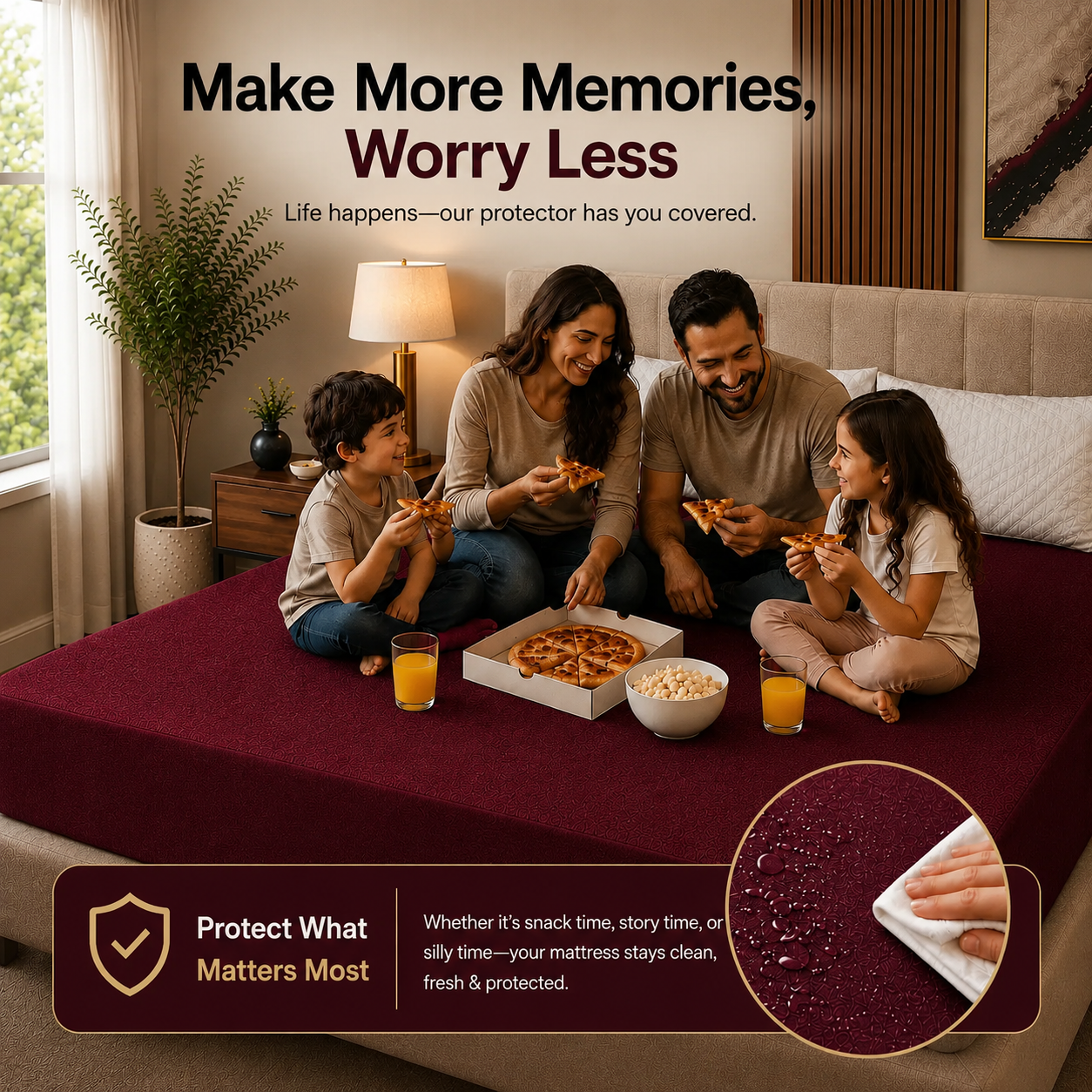 HeavenBirds Waterproof Mattress Protector | King Size 78"x72" | Maroon Red | Cotton Terry | Machine Washable