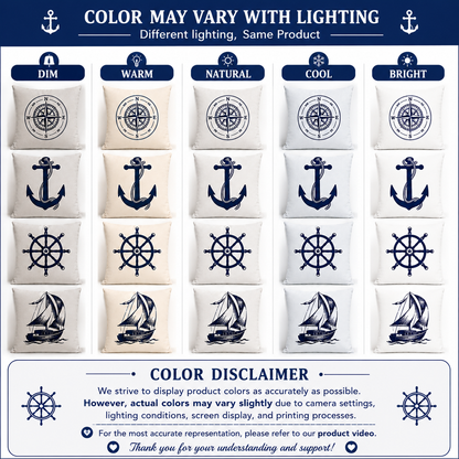 Set of 4 Minimal Nautical Cushion Covers | Compass, Anchor, Ship Wheel & Sailboat Throw Pillow Covers | Coastal Farmhouse Home Decor