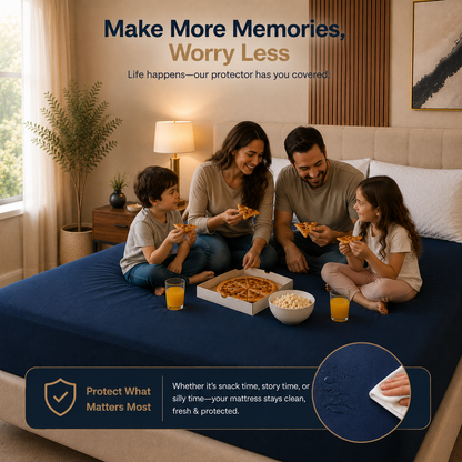 HeavenBirds Waterproof Mattress Protector | King Size 78"x72" | Dark Blue | Cotton Terry | Machine Washable