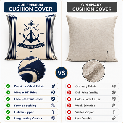 HeavenBirds Navy Nautical Cushion Cover Set | Sailboat, Anchor, Lighthouse Decorative Pillow Covers | Coastal Living Collection