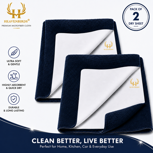 Heavenbirds Waterproof Baby Dry Sheets | Soft Fleece Mattress Protector | 50×70 / 70×100 / 100×140 cm | Navy Blue - Pack of 2