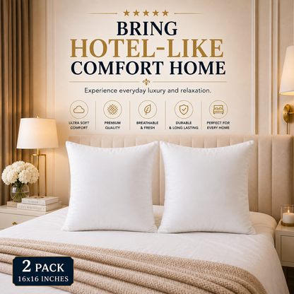 Heavenbirds 16x16 Pillow Inserts Set of 2 – Premium Soft Throw Pillow Inserts for Couch, Sofa, Bed & Decorative Cushion Covers | Machine Washable White Cushion Fillers