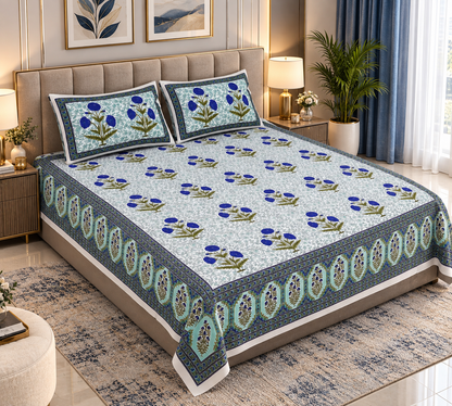 Heavenbirds 300 TC Premium Cotton Bedsheet with 2 Pillow Covers | Ultra Soft & Color Fade Resistant