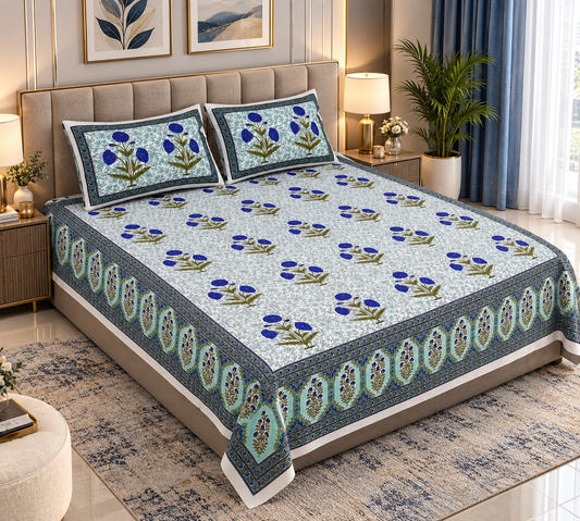 Heavenbirds 300 TC Premium Cotton Bedsheet with 2 Pillow Covers | Ultra Soft & Color Fade Resistant