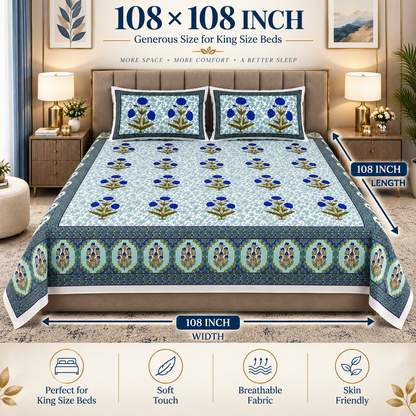 Heavenbirds 300 TC Premium Cotton Bedsheet with 2 Pillow Covers | Ultra Soft & Color Fade Resistant