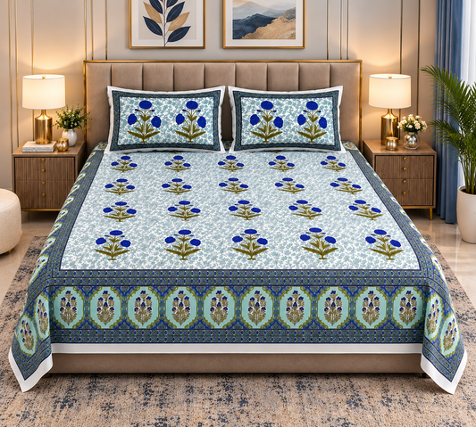 Heavenbirds 300 TC Premium Cotton Bedsheet with 2 Pillow Covers | Ultra Soft & Color Fade Resistant