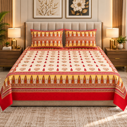 Heavenbirds 300 TC Premium Cotton Bedsheet with 2 Pillow Covers | Ultra Soft & Color Fade Resistant