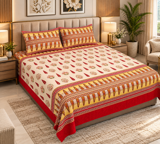 Heavenbirds 300 TC Premium Cotton Bedsheet with 2 Pillow Covers | Ultra Soft & Color Fade Resistant