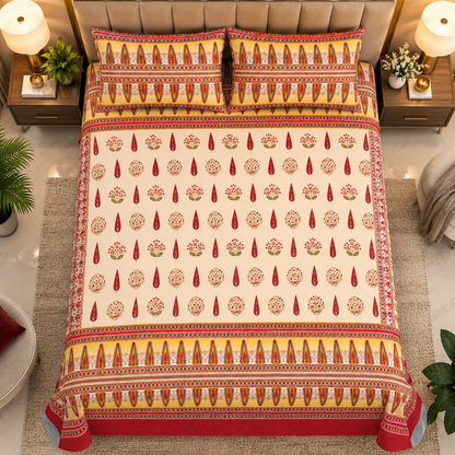 Heavenbirds 300 TC Premium Cotton Bedsheet with 2 Pillow Covers | Ultra Soft & Color Fade Resistant