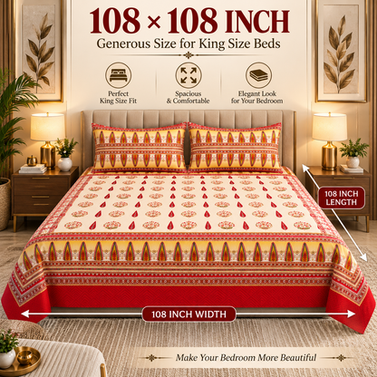 Heavenbirds 300 TC Premium Cotton Bedsheet with 2 Pillow Covers | Ultra Soft & Color Fade Resistant