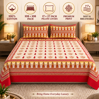 Heavenbirds 300 TC Premium Cotton Bedsheet with 2 Pillow Covers | Ultra Soft & Color Fade Resistant