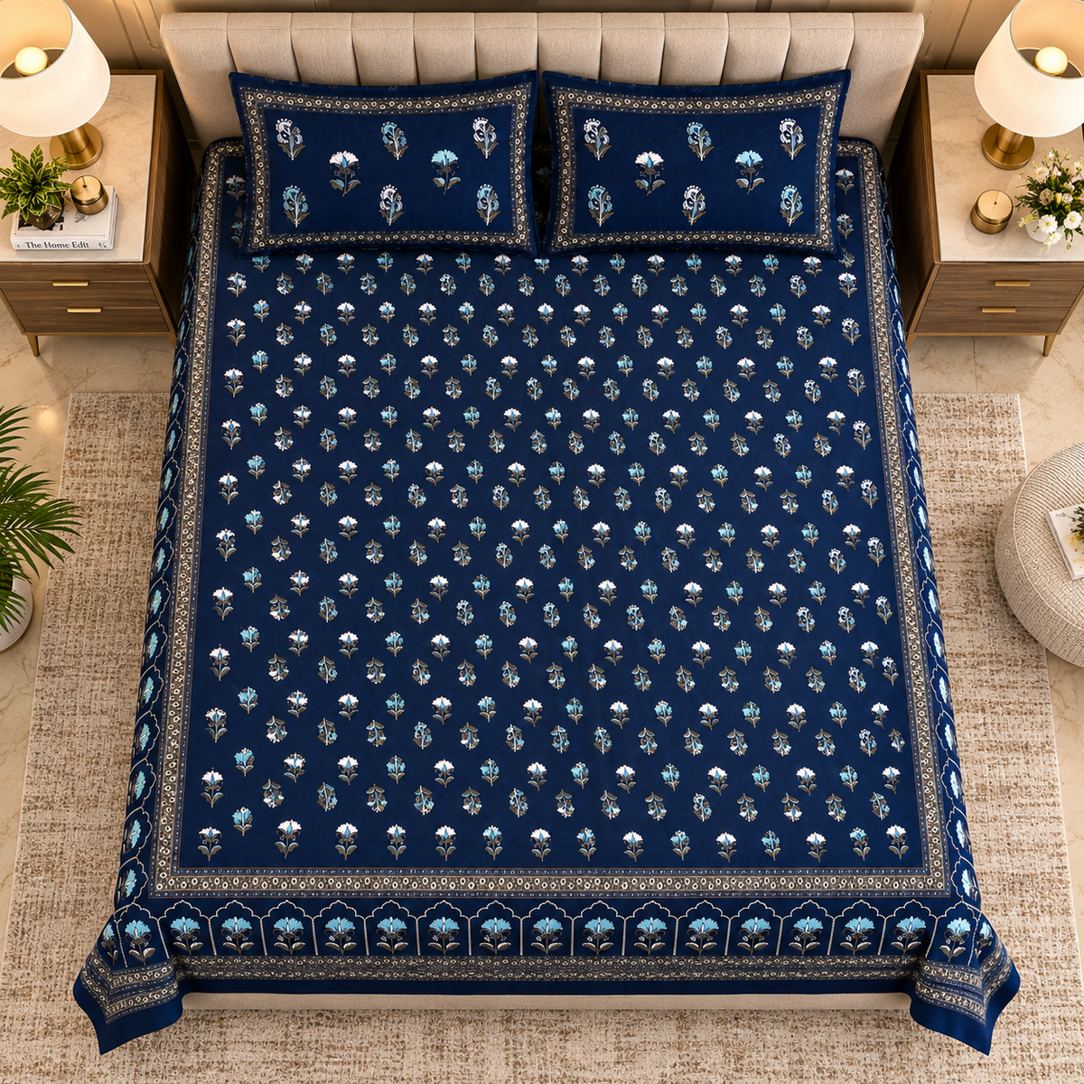 Heavenbirds 300 TC Premium Cotton Bedsheet with 2 Pillow Covers | Ultra Soft & Color Fade Resistant