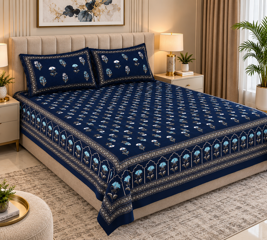 Heavenbirds 300 TC Premium Cotton Bedsheet with 2 Pillow Covers | Ultra Soft & Color Fade Resistant