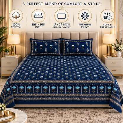 Heavenbirds 300 TC Premium Cotton Bedsheet with 2 Pillow Covers | Ultra Soft & Color Fade Resistant