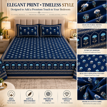 Heavenbirds 300 TC Premium Cotton Bedsheet with 2 Pillow Covers | Ultra Soft & Color Fade Resistant