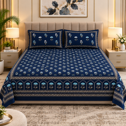 Heavenbirds 300 TC Premium Cotton Bedsheet with 2 Pillow Covers | Ultra Soft & Color Fade Resistant