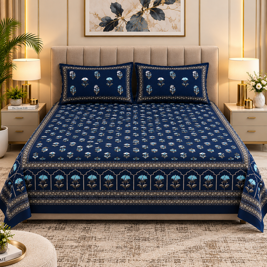 Heavenbirds 300 TC Premium Cotton Bedsheet with 2 Pillow Covers | Ultra Soft & Color Fade Resistant