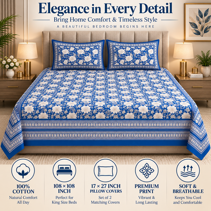 Heavenbirds 300 TC Premium Cotton Bedsheet with 2 Pillow Covers | Ultra Soft & Color Fade Resistant