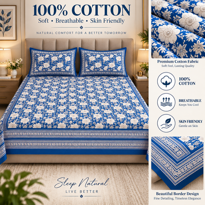 Heavenbirds 300 TC Premium Cotton Bedsheet with 2 Pillow Covers | Ultra Soft & Color Fade Resistant