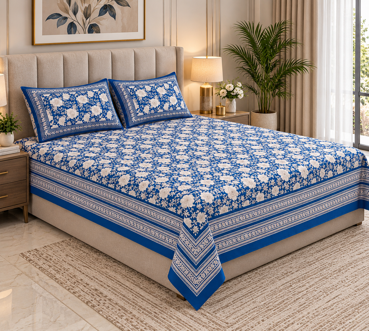 Heavenbirds 300 TC Premium Cotton Bedsheet with 2 Pillow Covers | Ultra Soft & Color Fade Resistant