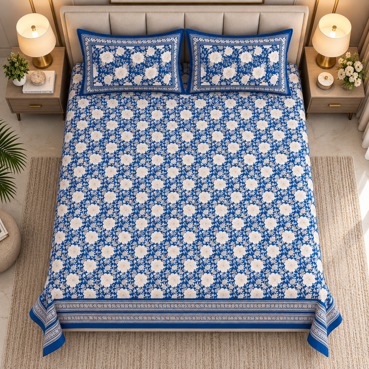 Heavenbirds 300 TC Premium Cotton Bedsheet with 2 Pillow Covers | Ultra Soft & Color Fade Resistant