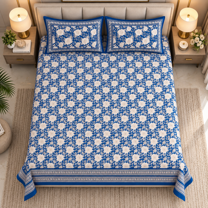 Heavenbirds 300 TC Premium Cotton Bedsheet with 2 Pillow Covers | Ultra Soft & Color Fade Resistant