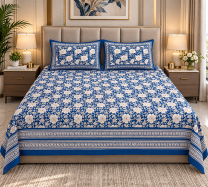 Heavenbirds 300 TC Premium Cotton Bedsheet with 2 Pillow Covers | Ultra Soft & Color Fade Resistant