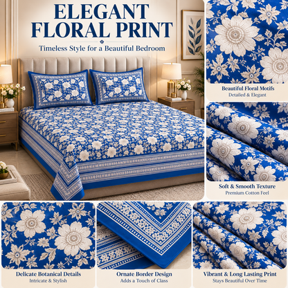 Heavenbirds 300 TC Premium Cotton Bedsheet with 2 Pillow Covers | Ultra Soft & Color Fade Resistant