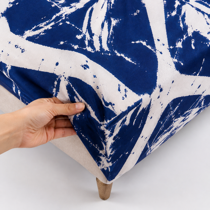 Indigo Waves Feels like Glace Cotton Bedsheet – King Size, Blue Geometric Print, Fitted Bedsheet (1B + 2P)