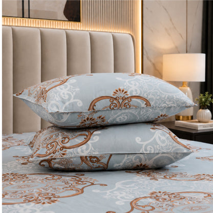 Royal Paisley  Feels like Glace Cotton Bedsheet – King Size, Blue Paisley Print, Fitted Bedsheet (1B + 2P)