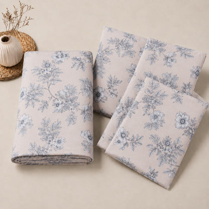 Blue Blossom Feels like Glace Cotton Bedsheet – King Size, Blue Floral Print, Fitted Bedsheet (1B + 2P)