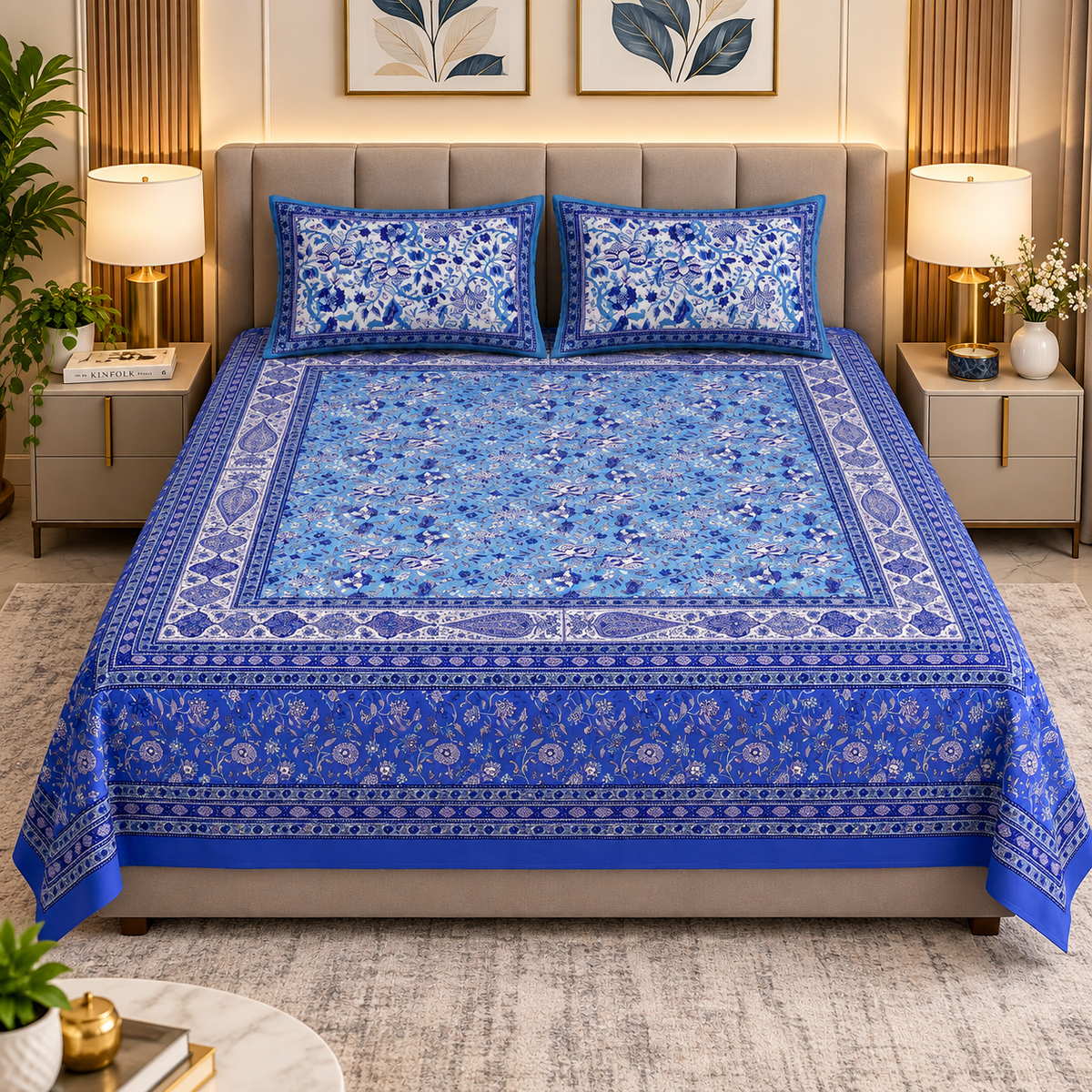 Heavenbirds 300 TC Premium Cotton Bedsheet with 2 Pillow Covers | Ultra Soft & Color Fade Resistant