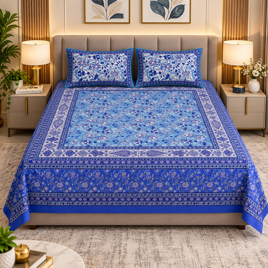 Heavenbirds 300 TC Premium Cotton Bedsheet with 2 Pillow Covers | Ultra Soft & Color Fade Resistant
