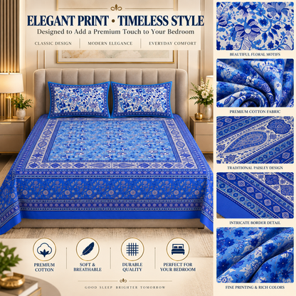 Heavenbirds 300 TC Premium Cotton Bedsheet with 2 Pillow Covers | Ultra Soft & Color Fade Resistant