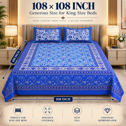 Heavenbirds 300 TC Premium Cotton Bedsheet with 2 Pillow Covers | Ultra Soft & Color Fade Resistant